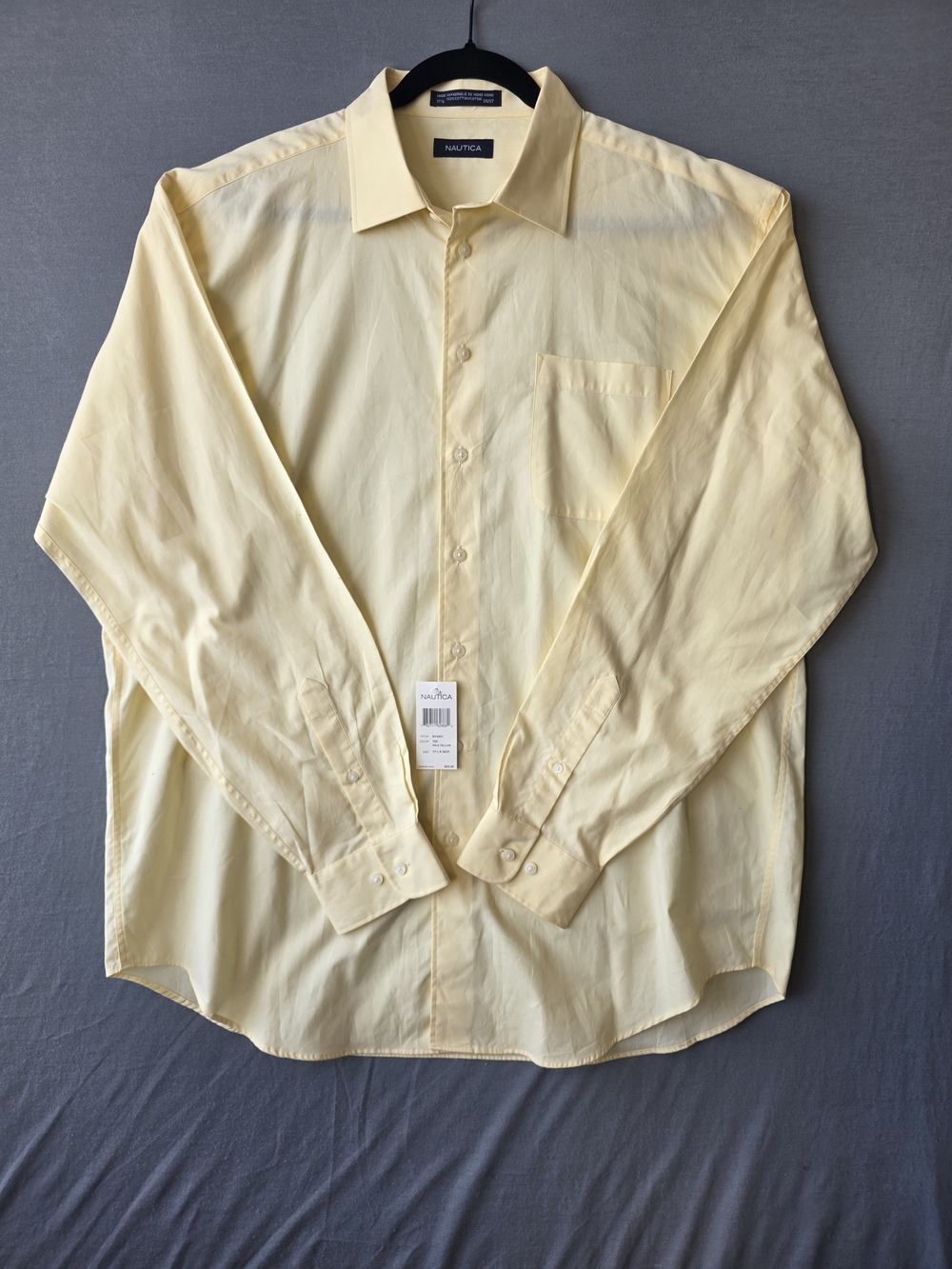 NWT Nautica Men’s 17.5 36/37 Pale Yellow Long Sleeve Dress Shirt Classic Fit